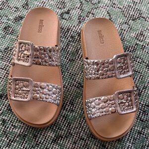 Melissa Metallic Silver Slide Sandals